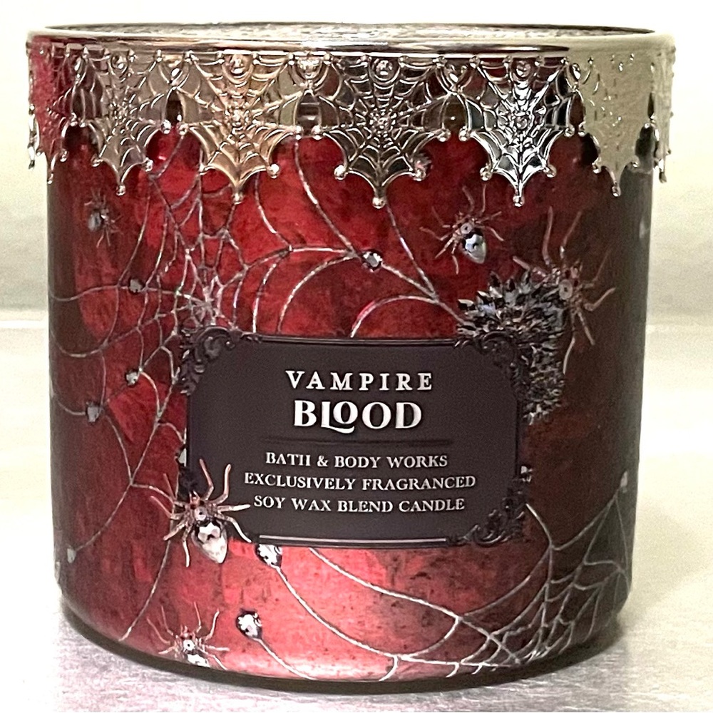 Bath & Body Works VAMPIRE BLOOD THREE WICK CANDLE SKELETON LID **RETIRED**
